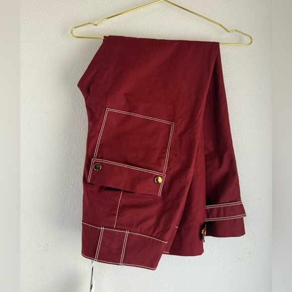 NWT Veronica Beard PantS Sigrid Topstitched Cotton Stretch Twill Pant DEEP BRICK - Picture 6 of 11
